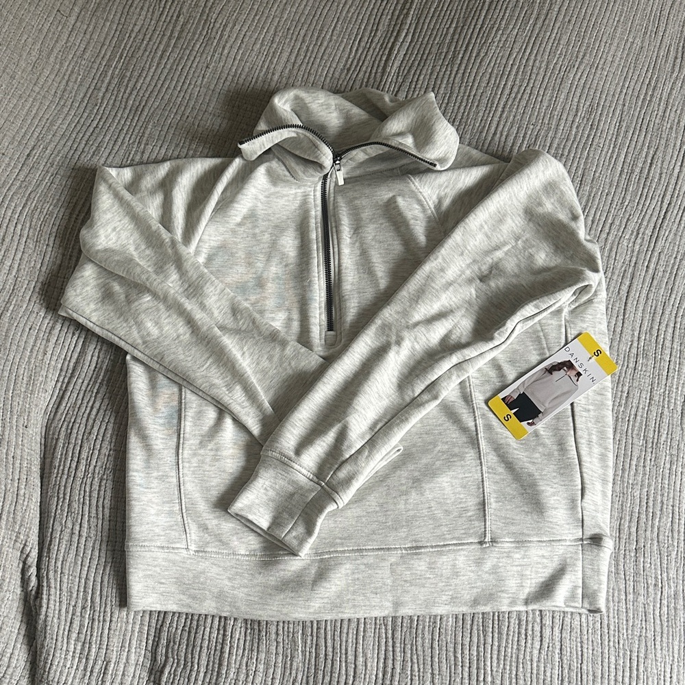 Danskin | Gray Cropped Quarter Zip Sweatershirt